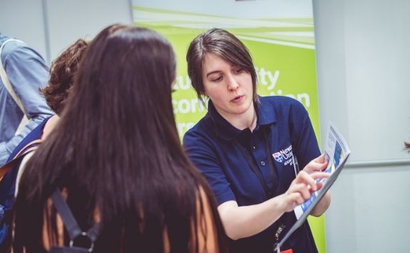 Open day student rep at Newcastle University guiding an attendee